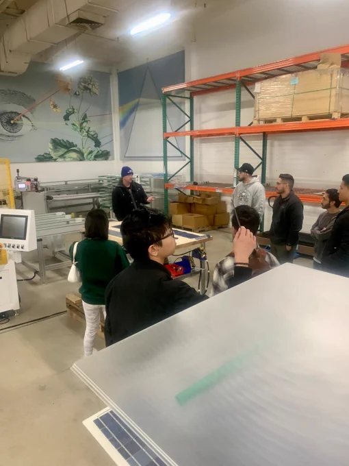 Cal Poly Pomona marketing students touring CHERP Solar Works factory 