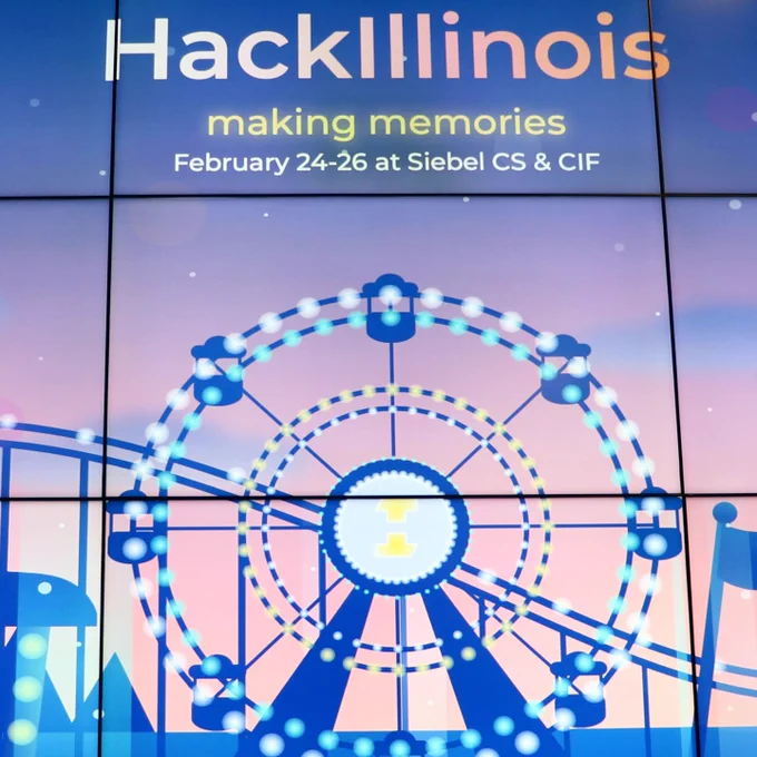 HackIllinois digital sign with a Ferris wheel. 