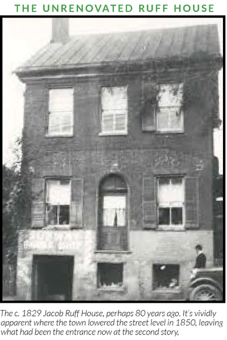 Historic Lexington Foundation 2020· 
Jacob Ruff, the hatter built his house and hat shop on North Main Street about 1829. More than just a hatter, Ruff was a merchant, treasurer of Virginia Military Institute and civic leader who helped develop the ill-fated North (Maury) River canal linking Lexington and Glasgow in the 1850s