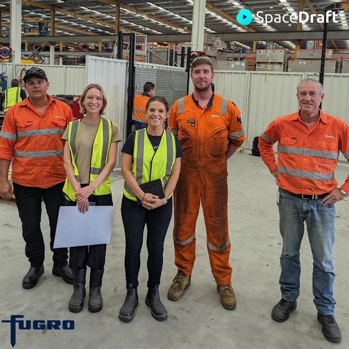 SpaceDraft and Fugro team members in the Fugro warehouse.