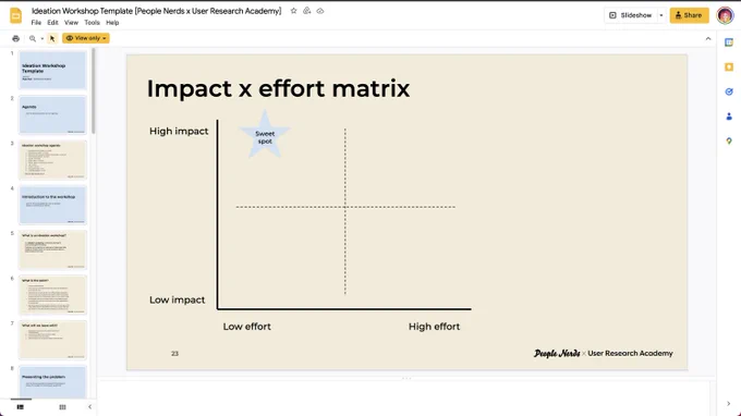A google Doc, with an impact matrix and a lot of other slides to make a ideation workshop