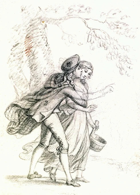 Patie & Peggy from The Gentle Shepherd, preparatory pencil sketch by David Allan for the Foulis 1788 edition