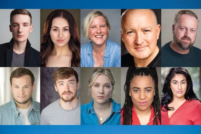 The cast of Betty Blue Eyes at the Union Theatre in London: Sam Kipling, Amelia Atherton, Jayne Ashley, David Pendlebury, Stuart Simons, Josh Perry, Tom Holt, Emma Jane Fearnley, Jade Marvin and Katie Stasi