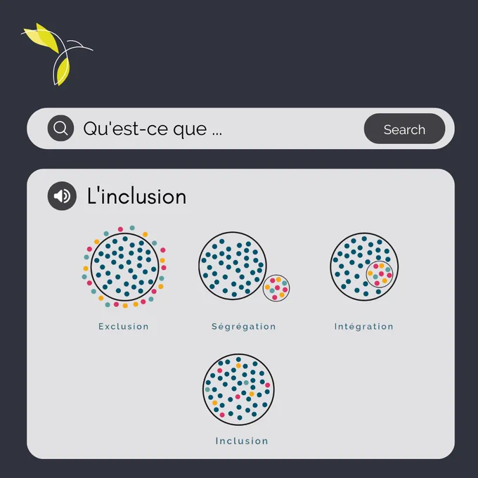 Qu'est ce que l'inclusion :
1) schema de l'exclusion
2) schema de la ségrégation
3) schema de l'integration
4)schema de l'inclusion