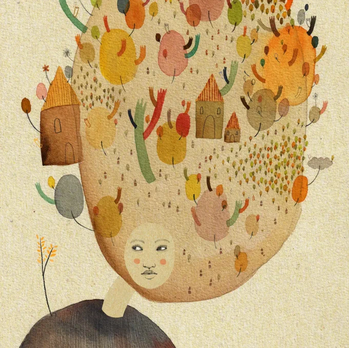 An abstract illustration by artist Edwina Kung in autumnal tones