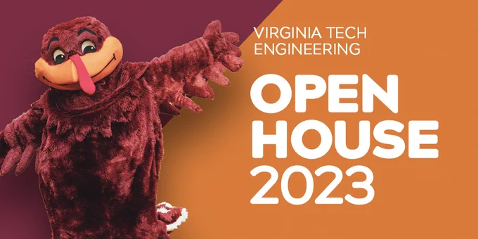 Virginia Tech Engineering Open House 2023. This graphic features the HokieBird.