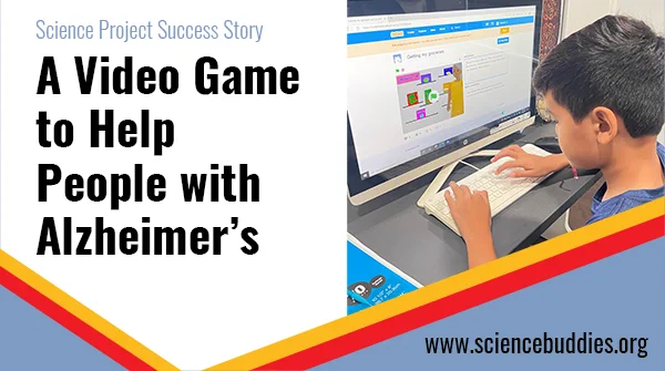 Student working on a Scratch video game project to help people with memory loss for the science fair