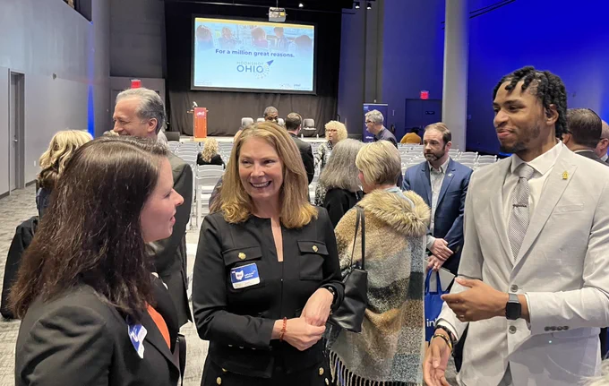 Pictured (left to right): Stephanie Siddens; Teresa Drew, Deputy Director, STEM Next Opportunity Fund; Tyrone Jacobs, Jr., Aerospace Engineer