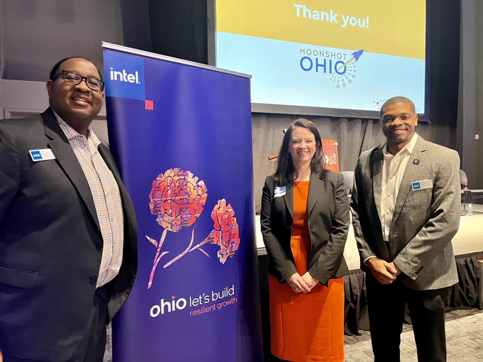 Pictured (left to right): Walt Williamson, Director of Talent Acquisition, Intel Corporation; Stephanie Siddens; Chad Johnson, Ohio Director of Diversity and Inclusion, Intel Corporation