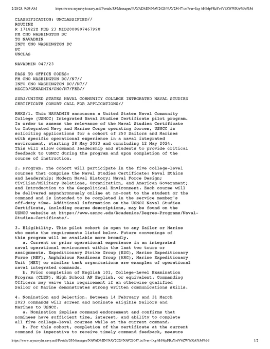 NAVADMIN 047/23 page 1