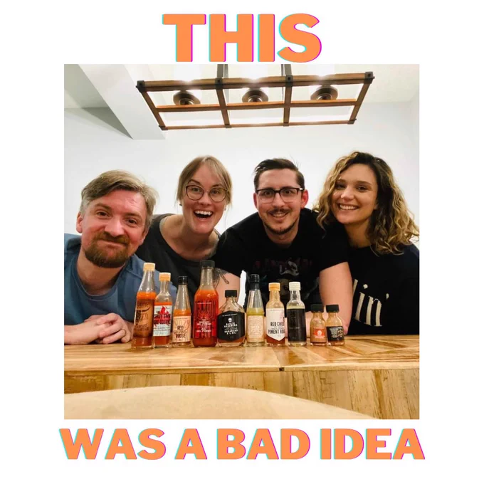 Justin, Shannon, Justin and Sarah from Pull the Plug stand with a selection of hot sauces.