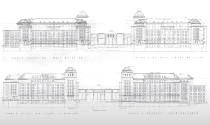 Elevation drawings of the building