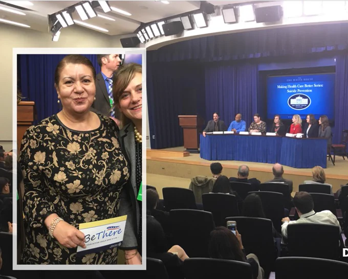 Diana Cortez Yañez presenting at the White House during the Obama Administration for the ZeroSuicide Initiative.