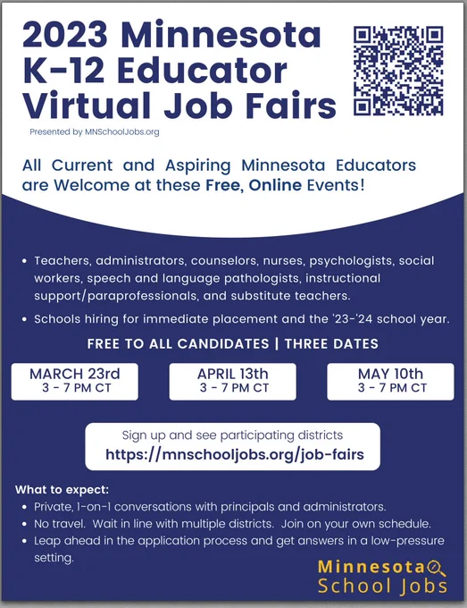 Image of MN teacher virtual job fair flyer