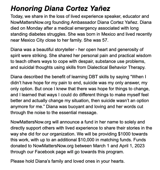 Full text of a tribute to Diana Diana Cortez Yañez. 