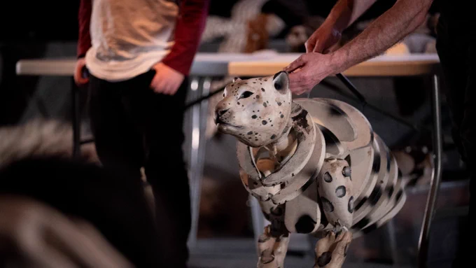 A snow leopard puppet being showcased at Cardiff Animation Festival 2022. 