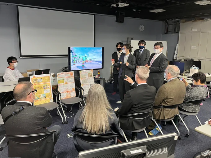 Dr. Geoffrey Rockwell, Dr. Eleni Stroulia , U of A president Bill Flanagan, Dr. Cen Huang visit the Ritsumeikan Center for Game Studies