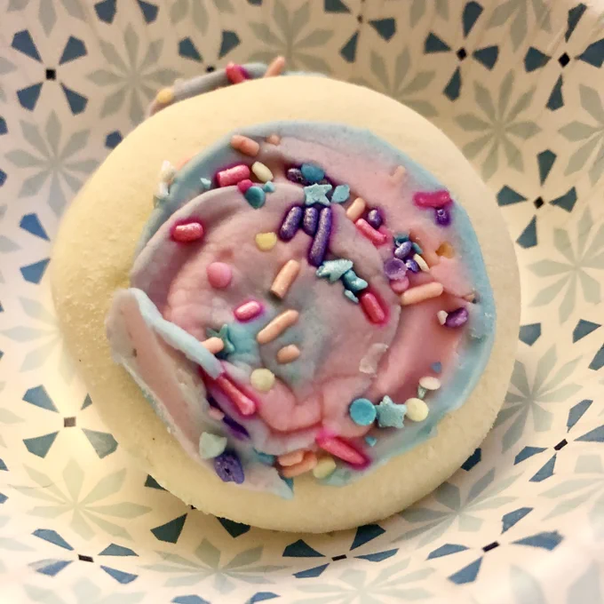 Cotton Candy frosted sugar cookies with sprinkles
