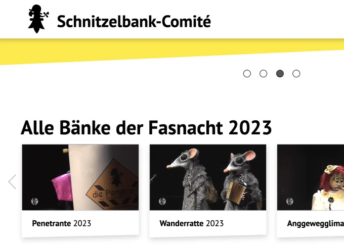 Screenshot of the landing page with the latest videos of Fasnacht 2023