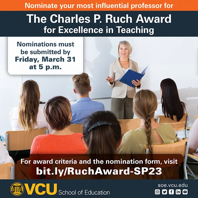 Recognize your favorite professor. Nominations due by March 31 at 5 p.m.