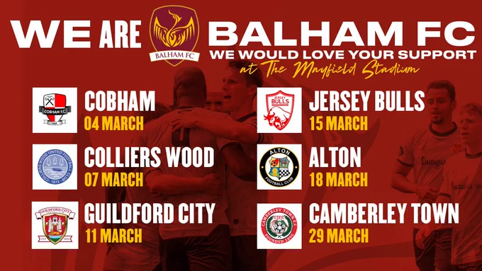 Balham FC Fixtures in March