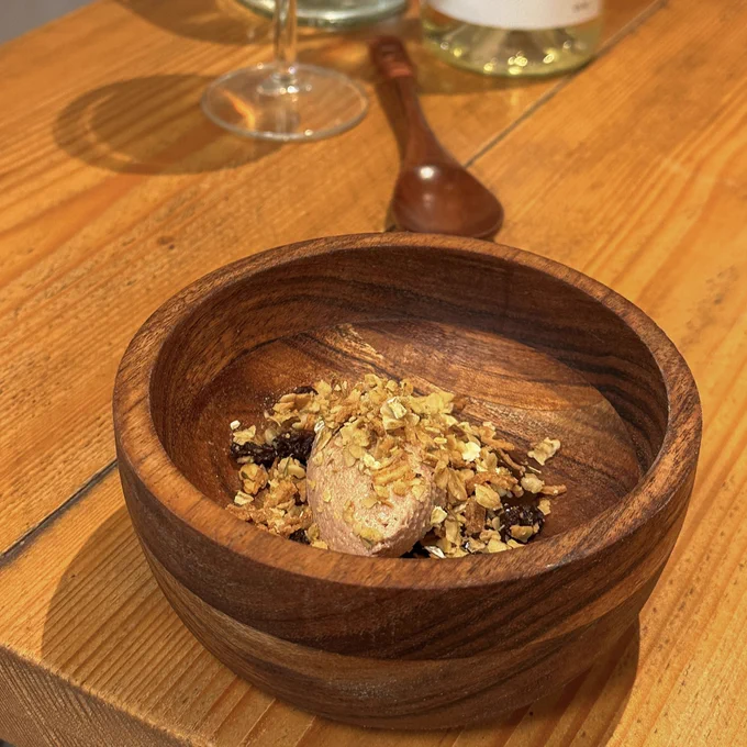 Duck liver parfait, savoury granola, prune purée