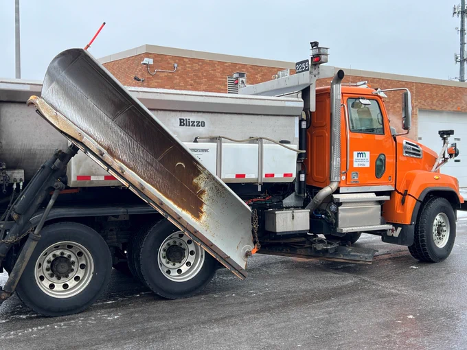 Image of "Blizzo," our newly named snowplow at the Camden truck station.
