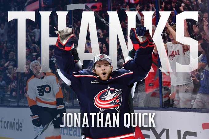 Graphic with a photoshopped photo of goaltender Jonathan Quick with text that reads "Thanks Jonathan Quick"