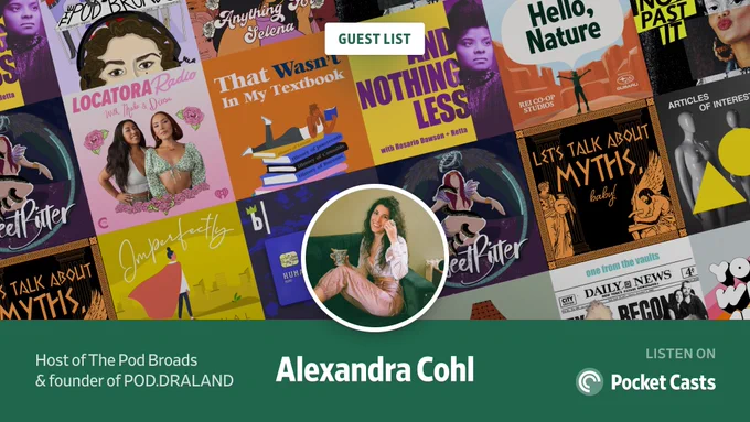 Image of a collection of all the podcast included in Alexandra Cohl's Pocket Cast list for Women's History Month. 