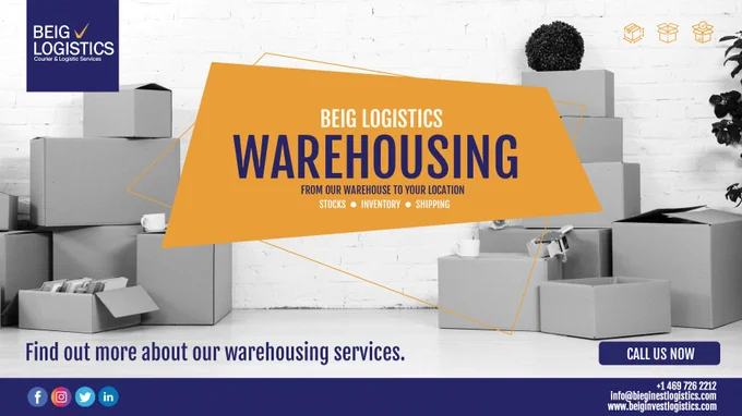 Warehouse management and distribution is a key elements of our comprehensive service. Our state-of-the-art warehouse and logistics network ensures that your freight reaches the right location at the right time. Online tracking for our customers, reliable intermodal transportation, door-to-door delivery, and flexible cross-docking solutions are cornerstones of our business. For more information, please visit www.beiginvestlogistics.com.
Be one of our pioneer partners today ✨✨✨  
Call us today to learn more about opportunities for your business!
#shipping #freightforwarder #securedpackage #supplychainsolution #dallastx #businesspartner #oncalldelivery #express #transportcompany #rushdelivery #logisticssolutions #cargo #trucking #fleet #truckers #ecommerce #usa #trustedcourier #boxtruck #freight #logisticpro #logistics #courierservices #courier #samedaydelivery #pickuptodropoff #delivery #supplychain #localcourier #smallbusiness