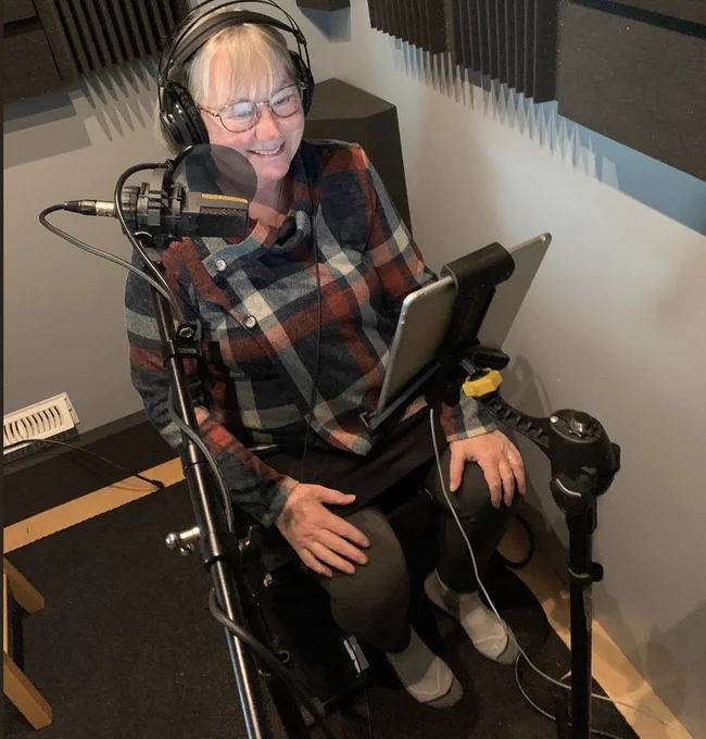 Ernestine Crossfield voicing Emotions Don't Think By Bruce Hutchsion PhD. Photo courtesy of Intune Audio of  Stratford Ontario.
