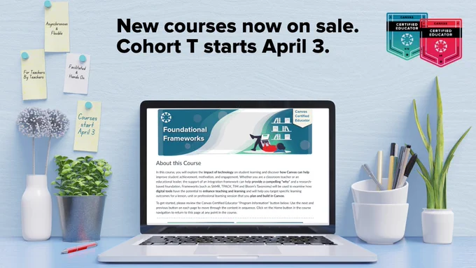 New courses now on sale. Cohort T starts April 3.

Image of Foundational Frameworks homepage on an open laptop.
