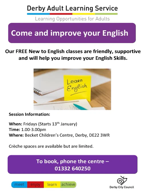Family learning English classes Becket poster - PDF version via link in tweet
