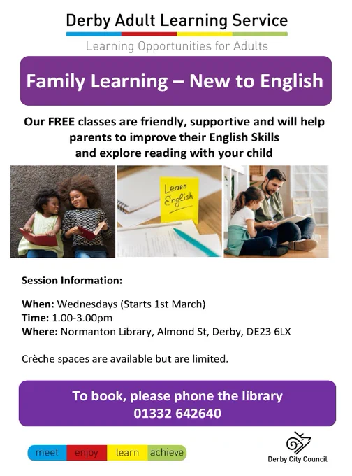 Family learning English classes Normanton poster - PDF version via link in tweet