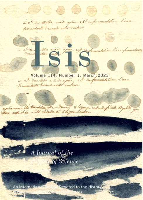 The cover of the March 2023 issue of Isis, featuring an illustration of indigo dye samples on paper.