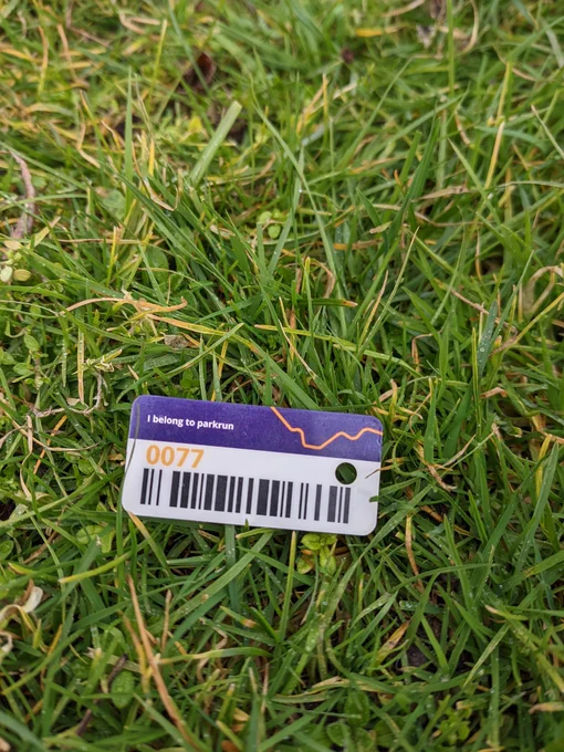 My parkrun finishers tag, no. 77