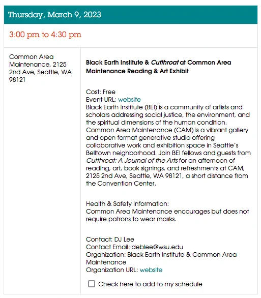 schedule page for AWP offsite event