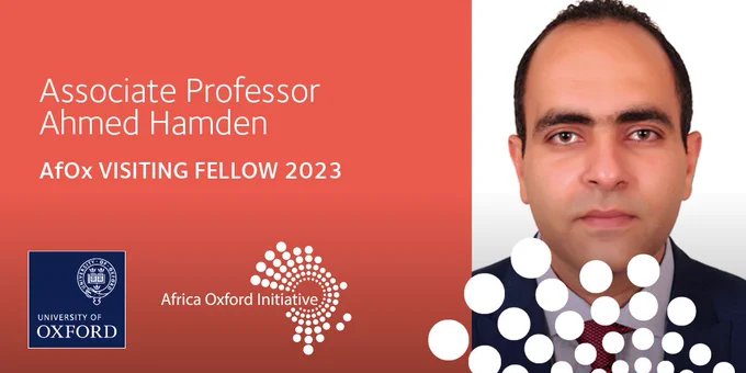 An image of a person with text ’Associate Professor Ahmed Hamden, AfOx Visiting Fellow 2023’