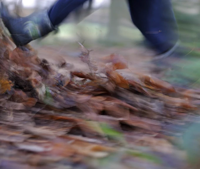 child in welly boots kicking leaves (c) David Tipling 2020VISION