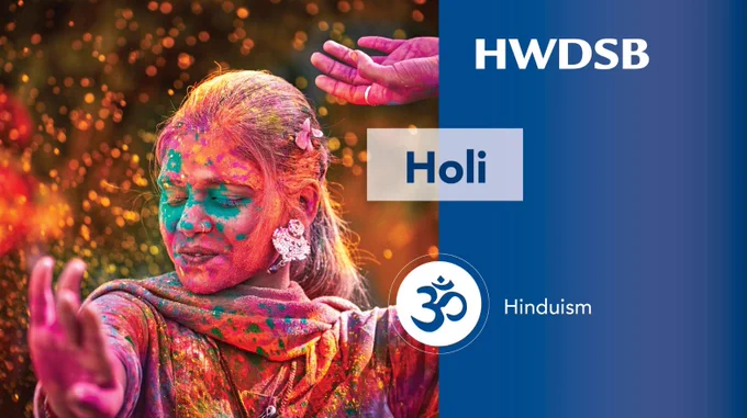 Image of woman with different coloured paint on her with text: Holi - Hinduism