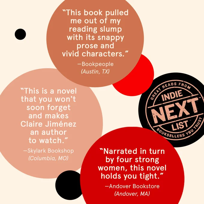 "This book pulled me out of my reading slump with its snappy prose and vivid characters." —Bookpeople
"This is a novel that you won't soon forget and makes Claire Jimenez an author to watch." —Skylark Bookshop
"Narrated in turn by four strong women, this novel holds you tight." —Andover Bookstore