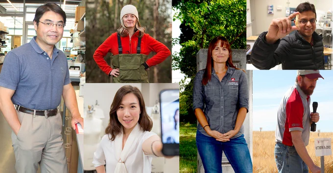 Collage featuring 6 people from different photos put together.