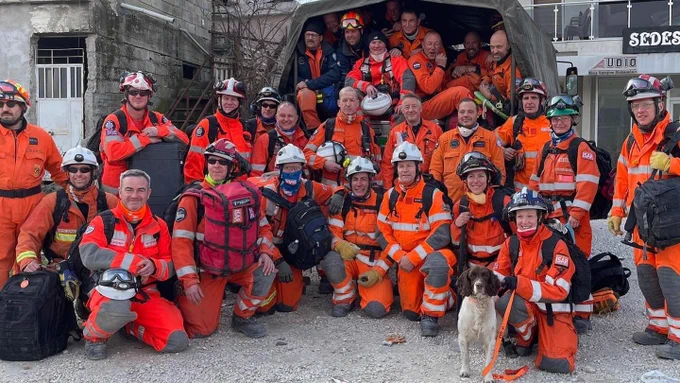 The UK's International Search and Rescue Team who were deployed to southern Turkey in response to the 6 February earthquakes. The team helped to rescue numerous people alive from the rubble of collapsed buildings.