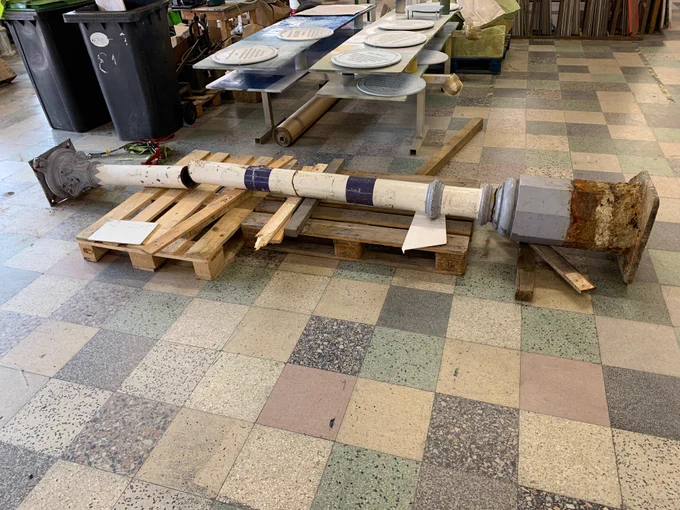 The shattered column being evaluated in our workshop.