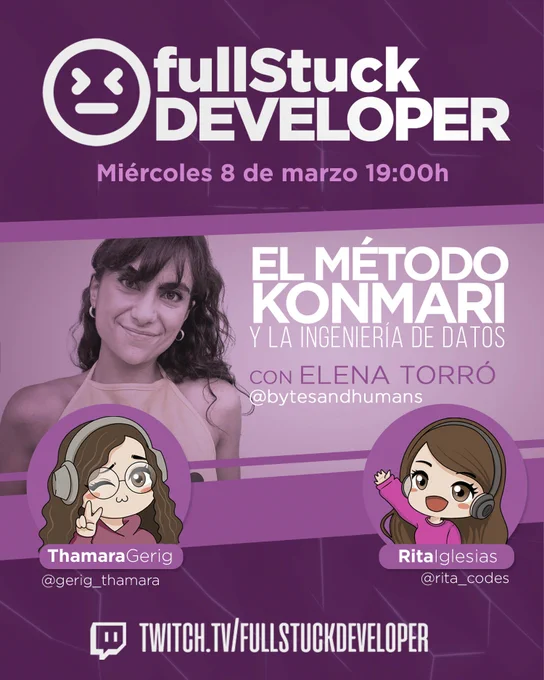 El metodo konmari y la ingenieria de datos con Elena Torró. Miercoles 8 a las 19:00h