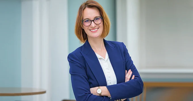 A portrait of Assistant Professor Laure Keyser of the University of Delaware, who has won a National Science Foundation CAREER Award for her innovative research on a new class of polymers, which may be useful in bioelectronics.