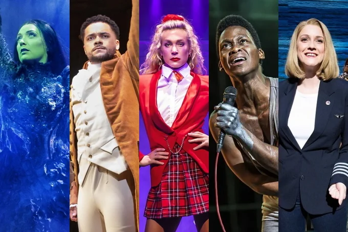 A montage of musicals: Wicked, Hamilton, Heathers, Jesus Christ Superstar and Come From Away