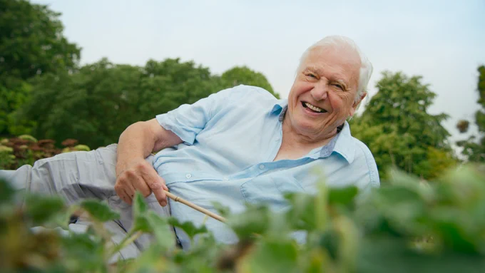 Image of Sir David Attenborough during filming of The Green Planet. 