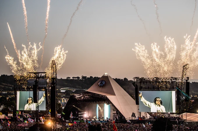 Image from Glastonbury 2022, featuring Kendrick Lamar on the Pyramid Stage. 