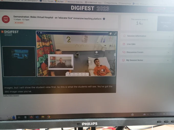 Printscreen of an online session presenting Wales Virtual Hospital at Digifest 2023